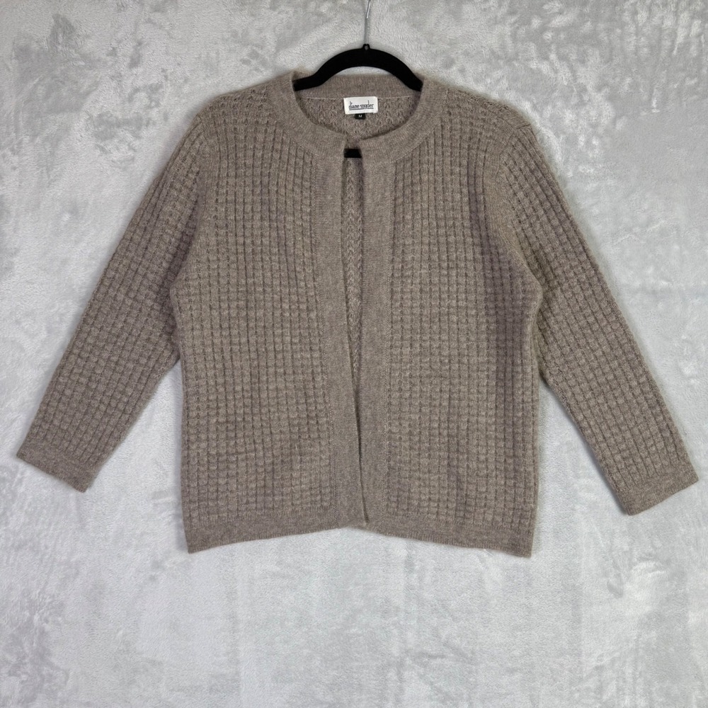 Diane Snyder Cardigan Women Size M Taupe Cashmere Hand Knitted Nepal Sweater